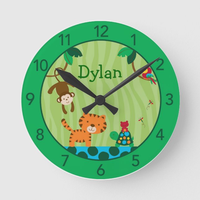 Rainforest Jungle Personalised Nursery Wall Clock (Front)