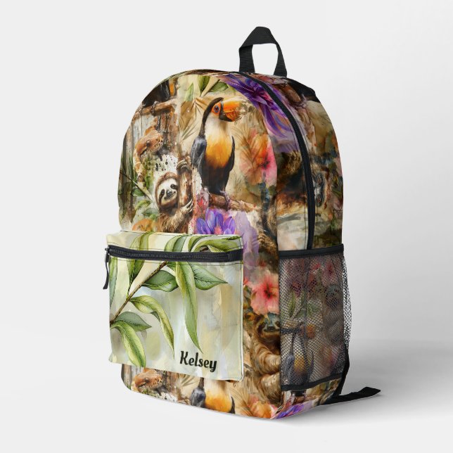 Rainforest Life Printed Backpack (Back Corner Right)