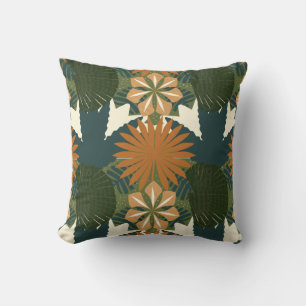 Rainforest Orange Green Tropical Botanic Cushion