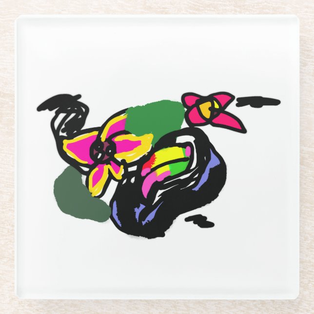 Rainforest toucan art king  glass coaster (Front)