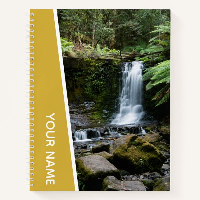 Rainforest Waterfalls Nature, Australia, Gold Notebook (Front)