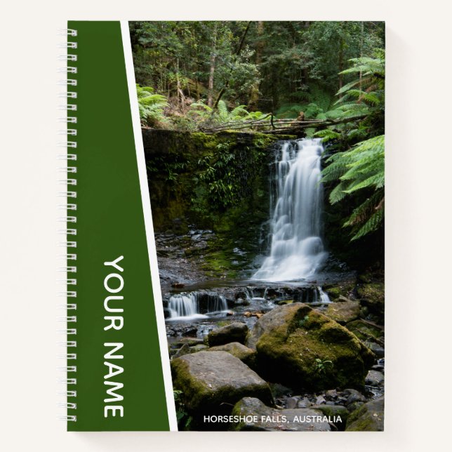 Rainforest Waterfalls Nature, Australia, Green Notebook (Front)