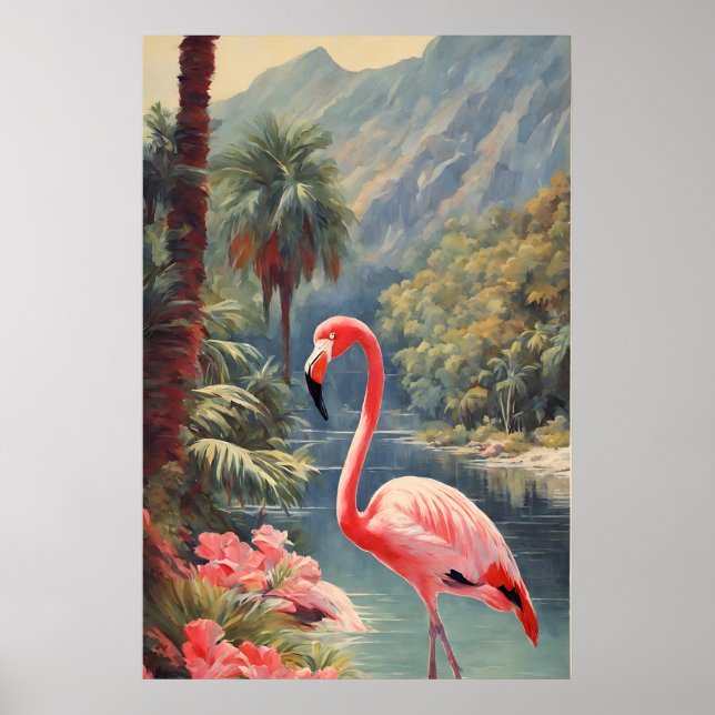 Rainforest Wildlife Pink Flamingo Vintage Poster (Front)