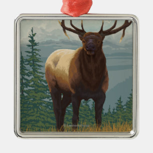 Rainier National Park, WashingtonElk Scene Metal Tree Decoration