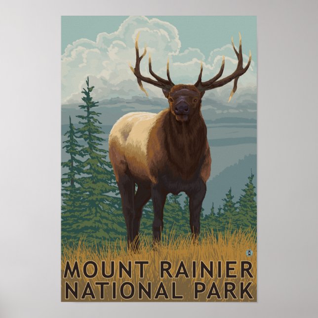 Rainier National Park, WashingtonElk Scene Poster (Front)