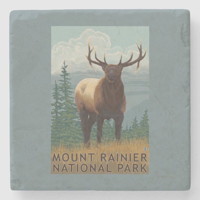 Rainier National Park, WashingtonElk Scene Stone Coaster (Front)