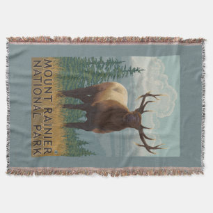 Rainier National Park, WashingtonElk Scene Throw Blanket