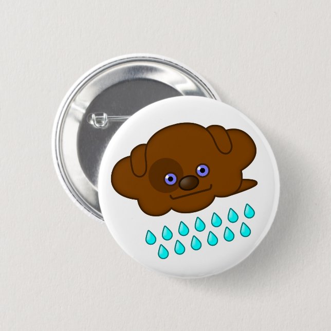 Raining Brown Dog Cloud -  6 Cm Round Badge (Front & Back)
