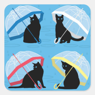 Raining Cats 'n Cats Square Glossy Sticker