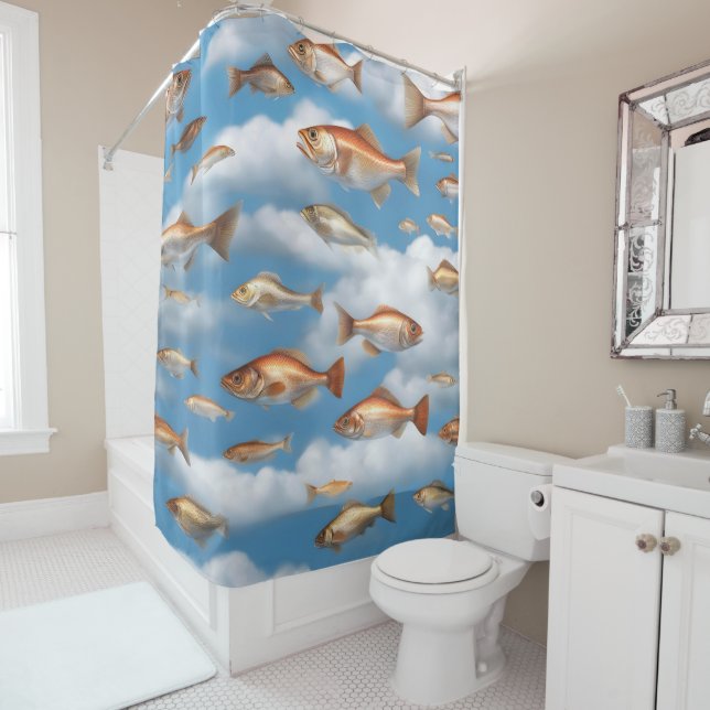 Raining Fish Shower Curtain (In Situ)