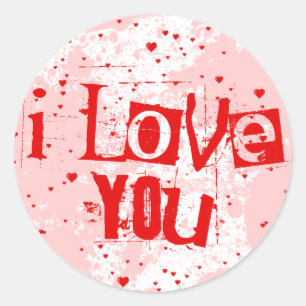raining hearts: i love you classic round sticker