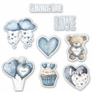 Raining Love Blue Clouds Hearts Balloons Cupcake