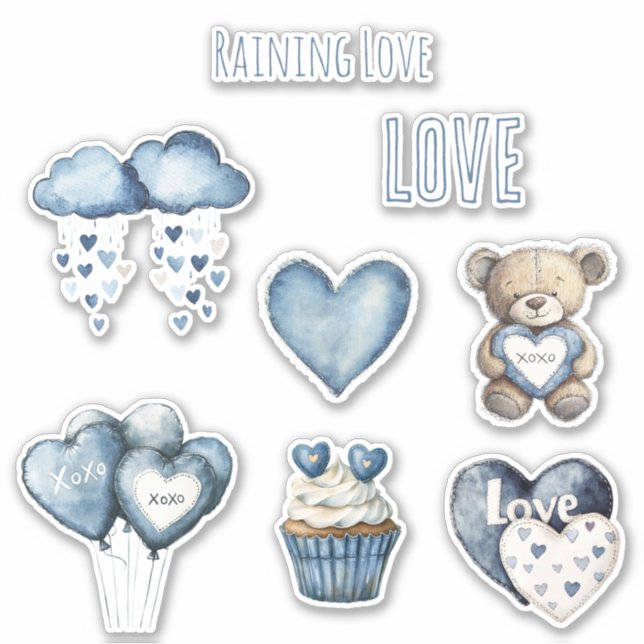 Raining Love Blue Clouds Hearts Balloons Cupcake   (Front)