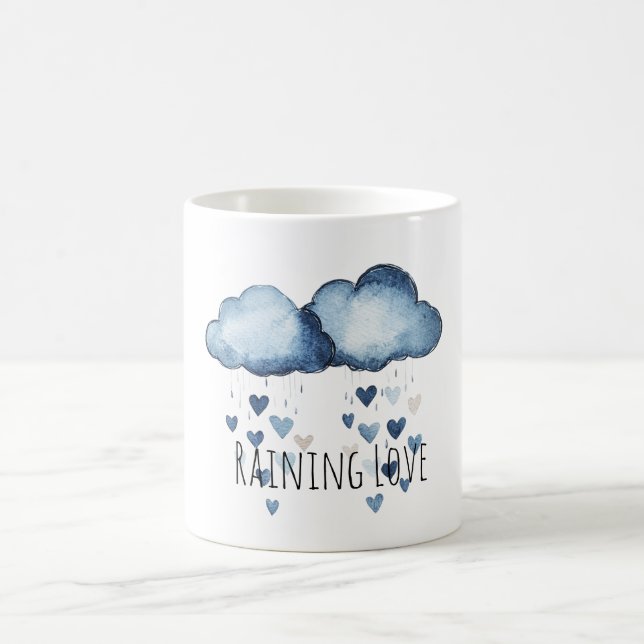 Raining Love Blue Clouds Hearts Coffee Mug (Center)