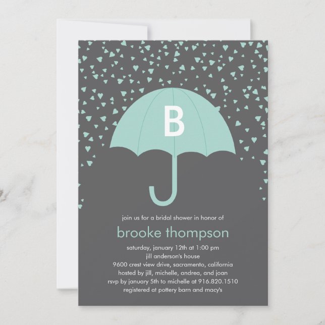 Raining Love Bridal Shower Invitation (Blue) (Front)