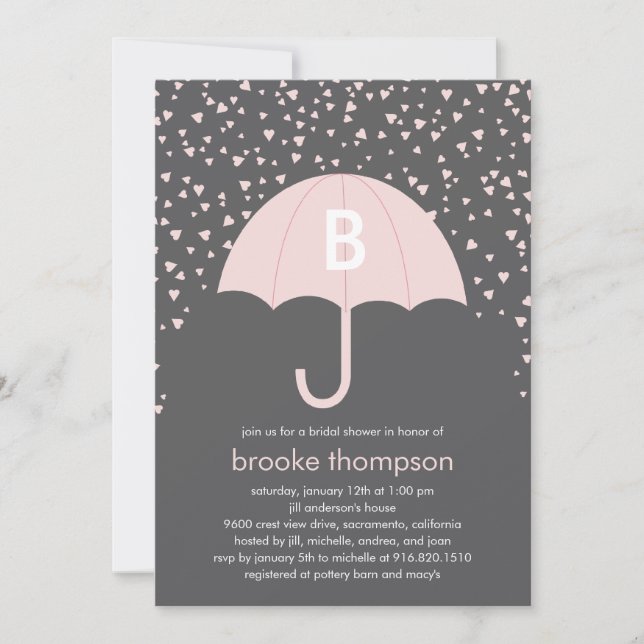 Raining Love Bridal Shower Invitation (Pink) (Front)