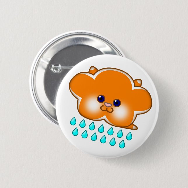 Raining Orange Tabby Cat Cloud -  6 Cm Round Badge (Front & Back)