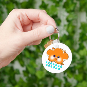 Raining Orange Tabby Cat Cloud -  Key Ring