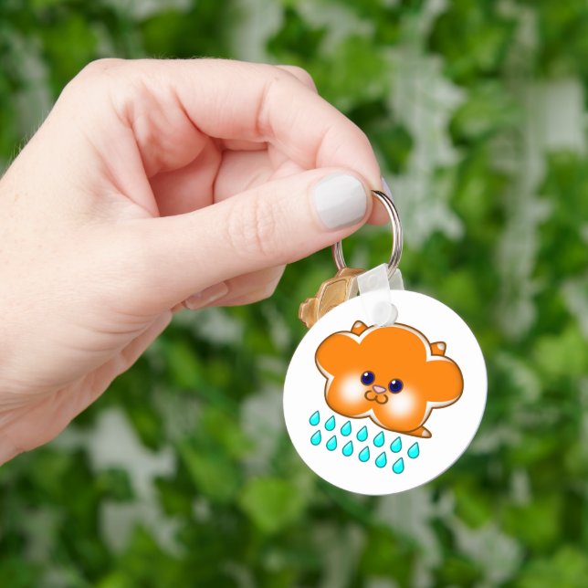 Raining Orange Tabby Cat Cloud -  Key Ring (Hand)