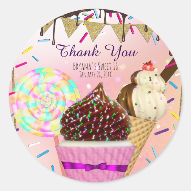 Raining Sprinkles Candy Land Sweets Party Favour Classic Round Sticker (Front)