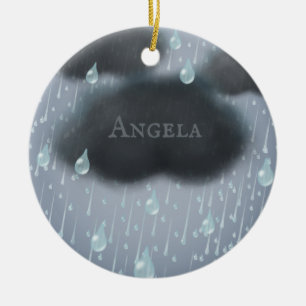 Raining Storm Cloud Personalised Rainy Day Message Ceramic Ornament