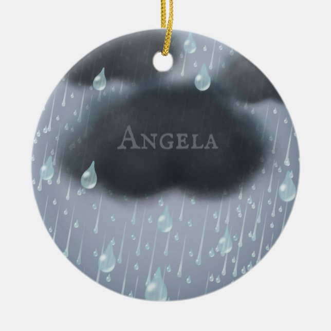 Raining Storm Cloud Personalised Rainy Day Message Ceramic Ornament (Front)
