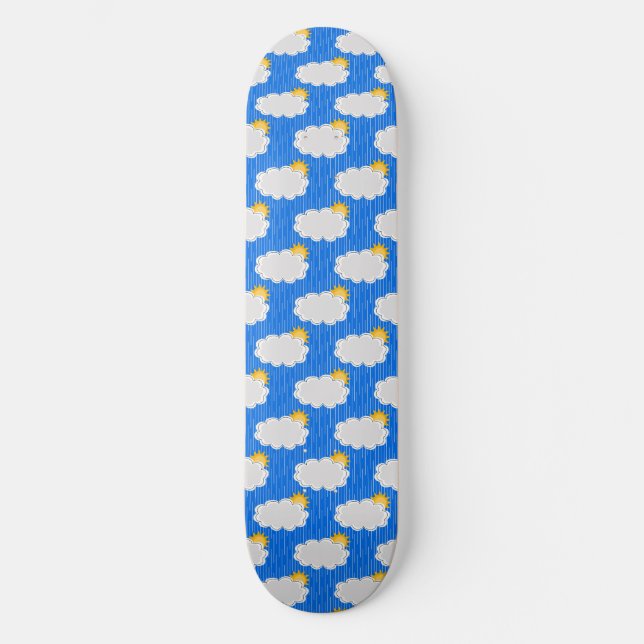 Raining Sunshine Clouds Pattern Design Blue Skateboard (Front)
