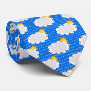 Raining Sunshine Clouds Pattern Design Blue Tie