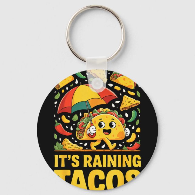 Raining tacos funny umbrella salsa nachos chip key ring (Front)