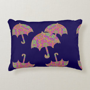 Raining Umbrellas Dk Blue Decorative Cushion