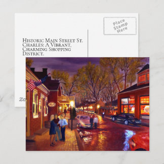 Rainlit Main Street St. Charles Cityscape Postcard
