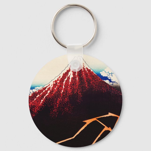 Rainstorm Beneath the Summit by Katsushika Hokusai Key Ring (Front)