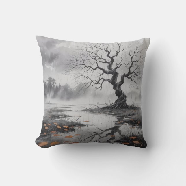Rainy Autumn Tree Mood Pillow (Front)