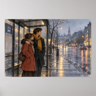 Rainy City Romance Watercolor Poster