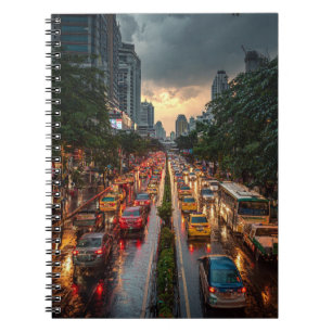 Rainy City Rush Hour Reflections Notebook