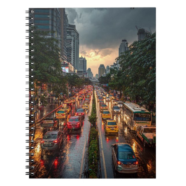 Rainy City Rush Hour Reflections Notebook (Front)