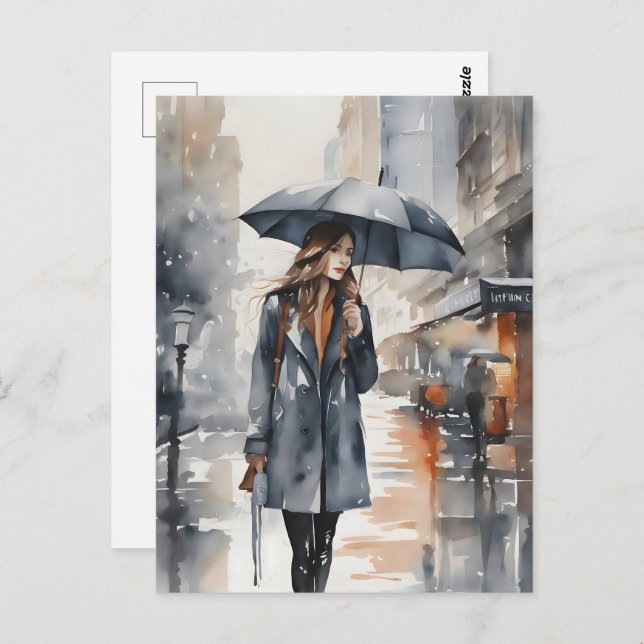 Rainy city watercolor art postcard (Front/Back)