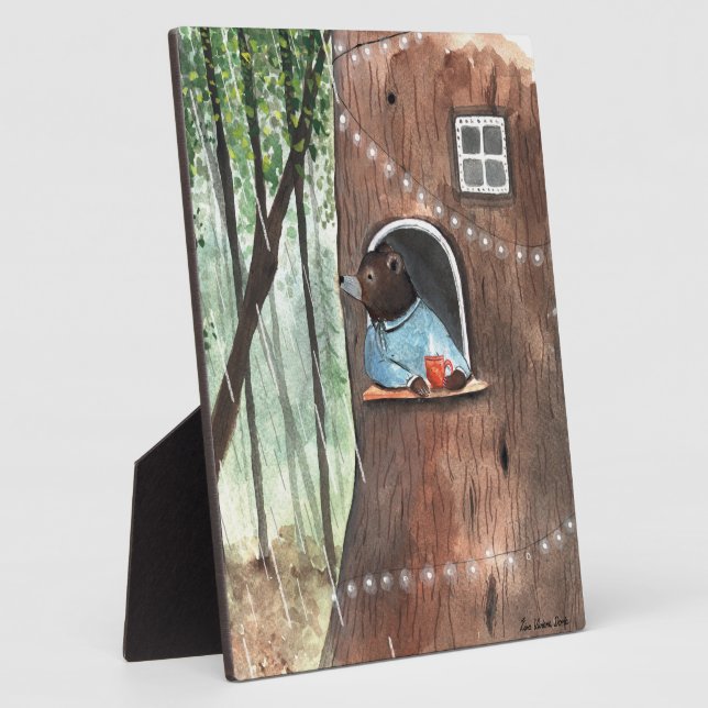 Rainy Day Bear Daydream Tea Time Illustration Art Plaque (Side)