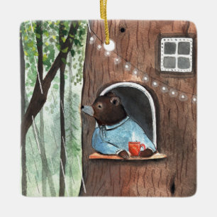 Rainy Day Bear Daydream Tea Time Illustration Ceramic Ornament