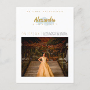 Rainy Day Blue and Gold Photo Quinceanera Invitation Postcard