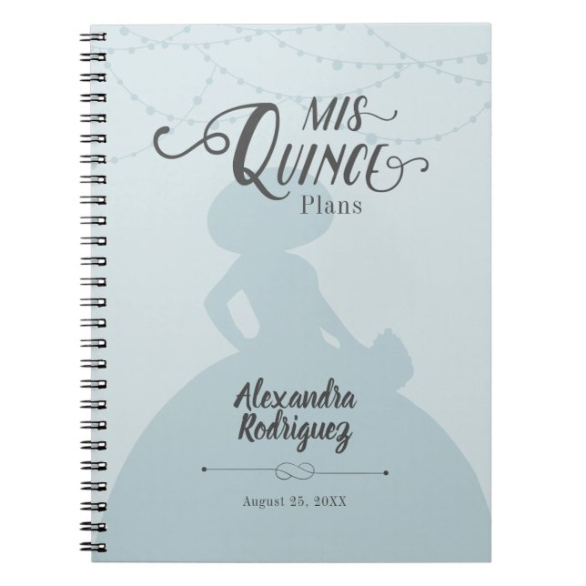 Rainy Day Blue Charro Silhouette Quinceanera Notebook (Front)