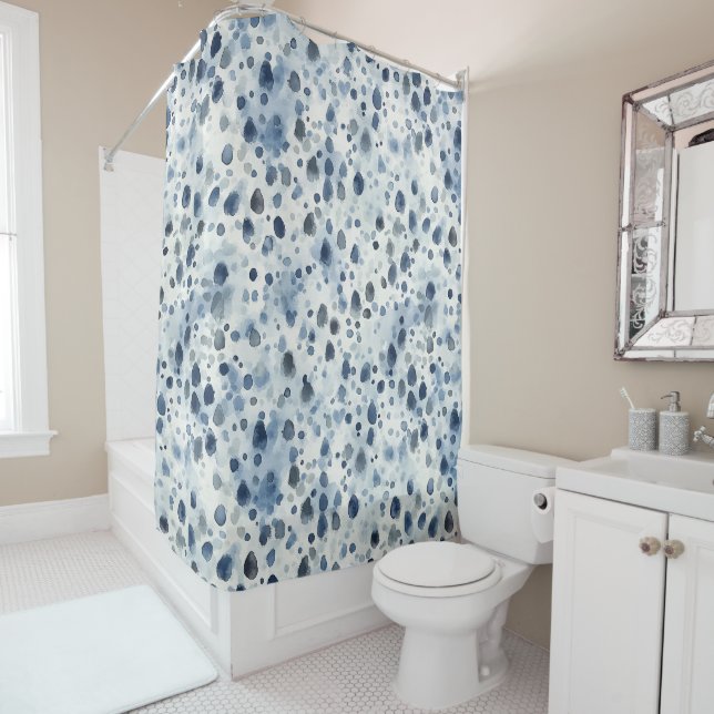 Rainy Day Blue Shower Curtain (In Situ)
