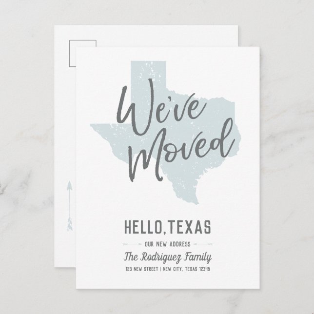 Rainy Day Blue We've Moved - Texas Announcement Postcard (Front/Back)