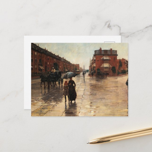 Rainy Day, Boston by Childe Hassam Holiday Postcard (Front/Back In Situ)