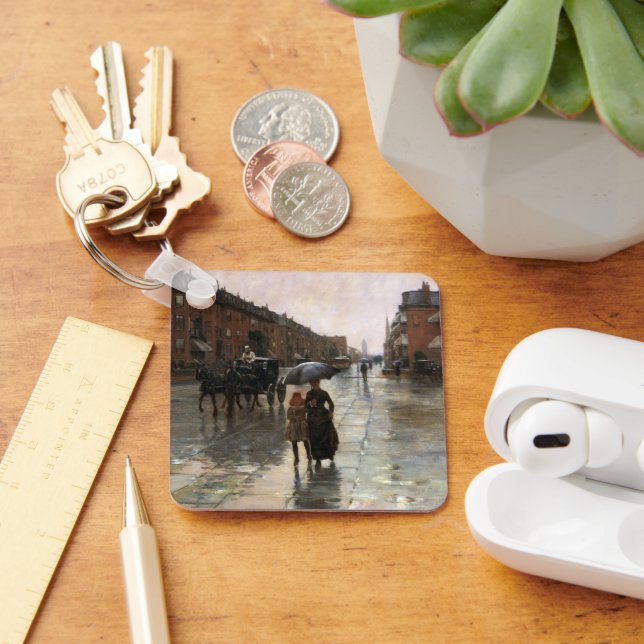 Rainy Day, Boston by Frederick Childe Hassam Key Ring (Desk)