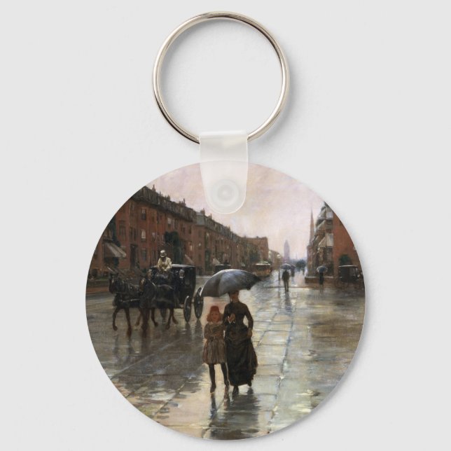 Rainy Day, Boston by Frederick Childe Hassam Key Ring (Front)
