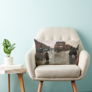 Rainy Day, Boston by Frederick Childe Hassam Lumbar Cushion