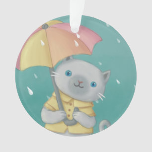Rainy Day: Cat & Umbrella Illustration Ornament