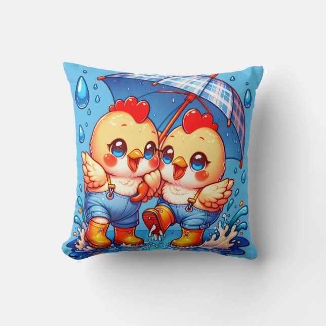 "Rainy Day Chickens" Cushion (Front)