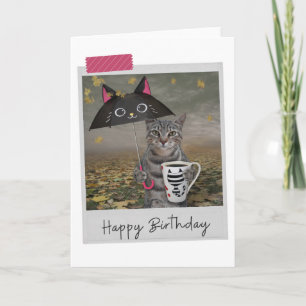 Rainy Day Coffee Tabby Cat Funny Birthday Card